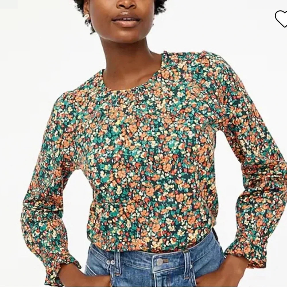 J.Crew Women’s Cotton Floral Puffed Sleeve Top in Old Forrest Coral